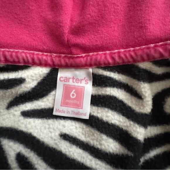 Carter’s Black & Pink Zebra Print Fleece Hoodie Jacket Size 6 Months - Picture 6 of 7